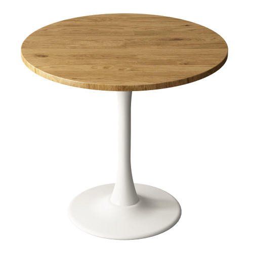 Round Dining Table 30" Circle Tulip Table with Wood Thickened Tabletop & Sturdy Metal Pedestal Mid Century Modern Leisure Bistro Kitchen Tables 4 People Small Places Living Room Cafe,Oak