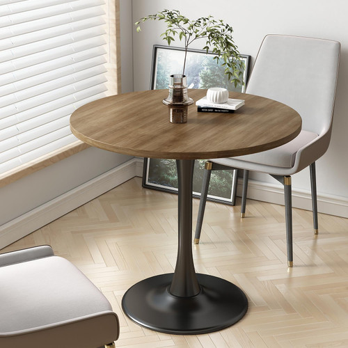 Round Dining Table 31.5" Circle Tulip Table with Wood Thickened Tabletop & Sturdy Metal Pedestal Mid Century Modern Farmhouse Kitchen Tables for 4 Small Places Living Room Cafe,Somber Walnut