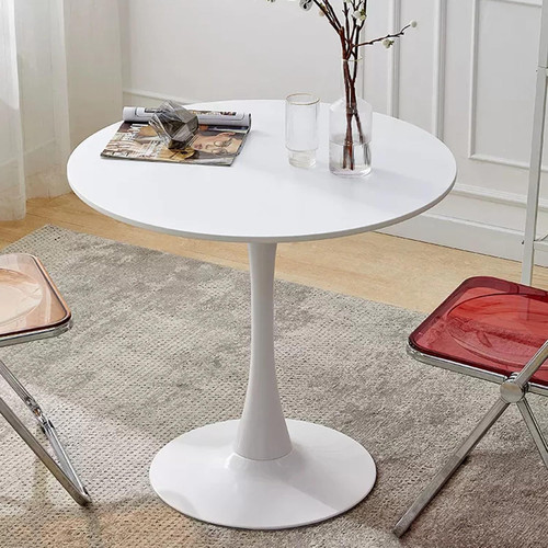 31.5" Tulip Table for 2-4 Persons Modern Round Dining Room Table, Mid-Century Modern White Small Kitchen Table with MDF Wooden Top, Leisure Coffee Table for Living Room, Dining Room, Office