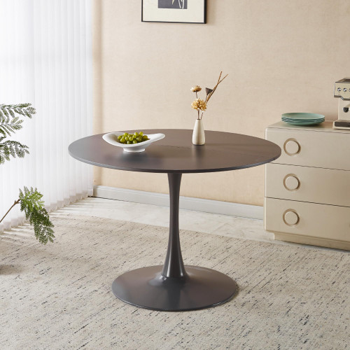 42" Tulip Table for 4-6 Persons Modern Round Dining Room Table, Mid-Century Modern Grey Small Kitchen Table with MDF Wooden Top, Leisure Coffee Table for Living Room, Dining Room, Office