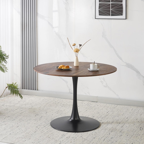 42" Tulip Table for 4-6 Persons Modern Round Dining Room Table, Mid-Century Modern Walnut Small Kitchen Table with MDF Wooden Top, Leisure Coffee Table for Living Room, Dining Room, Office