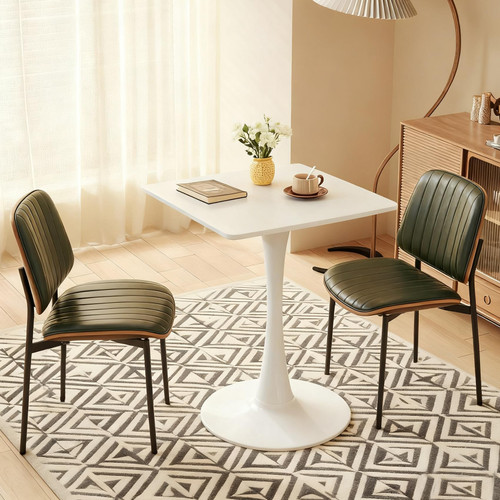 Square Dining Table, 24" Tulip Table with Thickened Tabletop & Metal Pedestal, Mid Century Modern Bistro Table for Kitchen, Small Places, Living Room, Cafe (White)