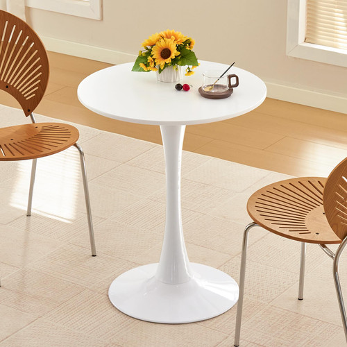Round Dining Table, 24" Circle Tulip Table with Thickened Tabletop & Metal Pedestal, Mid Century Modern Bistro Table for Kitchen, Small Places, Living Room, Cafe (White)