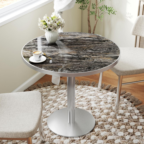 31.5" Tulip Table,Round Kitchen Dining Table for 2-4 with Thick Sintered Stone Top,Titanium Golden Pedestal Base,Heat-Resistant,Bistro Table for Dining Room,Café,Small Space（Dusk Strata）