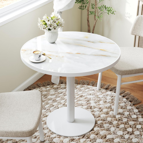 31.5" Tulip Table,Round Kitchen Dining Table for 2-4 with Thick Sintered Stone Top,Titanium Golden Pedestal Base,Heat-Resistant,Bistro Table for Dining Room,Café,Small Space（Silk Floating）