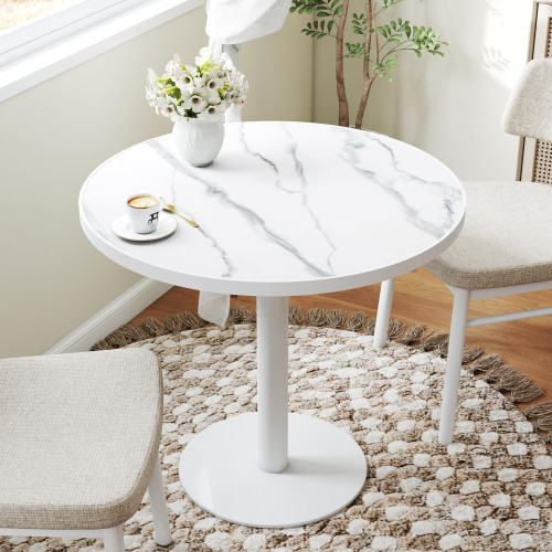 31.5" Tulip Table,Round Kitchen Dining Table for 2-4 with Thick Sintered Stone Top,Titanium Golden Pedestal Base,Heat-Resistant,Bistro Table for Dining Room,Café,Small Space（White Glacial）