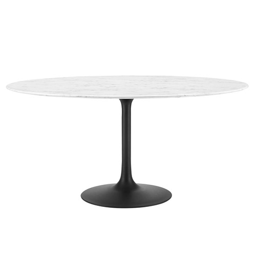 Round 60" Mid-Century Modern Artificial Marble Dining Table in Black White