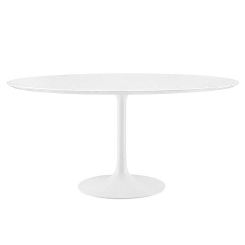 60" Mid-Century Modern Dining Table with Round Top and Pedestal Base in White