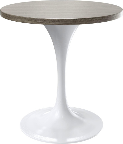 Mid-Century Modern 27 Inch Round Dining Table, MDF Wood Tabletop with White Steel Pedestal Base, Contemporary Kitchen & Dining Room Table, Small Space Breakfast Table, Dark Maple