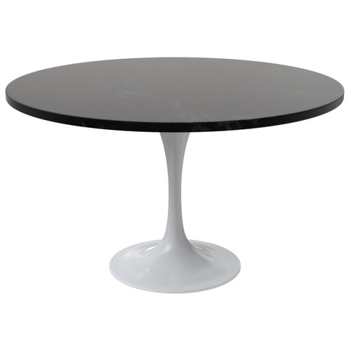 Mid-Century Modern 48 Inch Round Dining Table, MDF Wood Tabletop with White Steel Pedestal Base, Large Pedestal Kitchen & Dining Room Table, Breakfast Nook Table (Black)