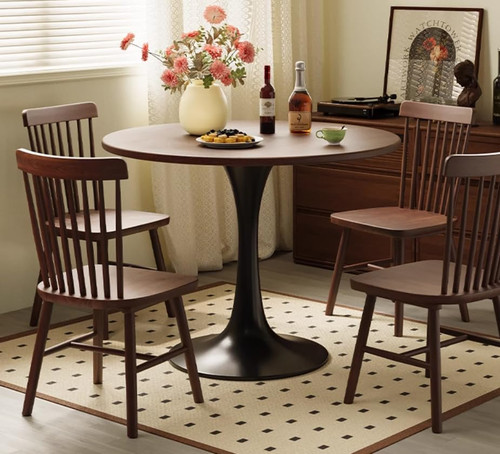 23.6" Round Tulip Dining Table, Mid-Century Tulip Table Kitchen Tulip Dining Table 2 People with MDF Table Top & Pedestal Base for Office Living Room
