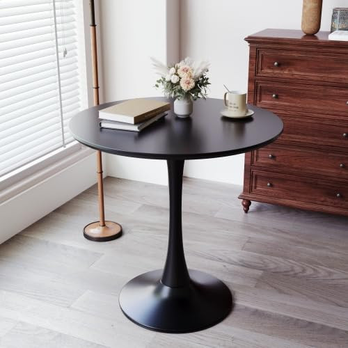 23.6" Round Tulip Dining Table, Mid-Century Tulip Table Kitchen Tulip Dining Table 2 People with MDF Table Top & Pedestal Base for Office Living Room