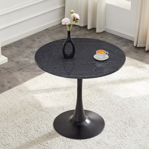 Round Tulip Dining Table, 31.5" Circle Tulip Table with Thickened Tabletop & Metal Pedestal, Mid Century Modern Bistro Table for Kitchen, Small Places, Living Room