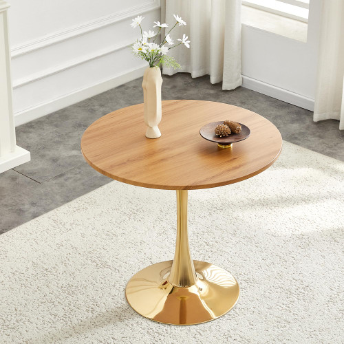 Round Tulip Dining Table, 31.5" Circle Tulip Table with Thickened Tabletop & Metal Pedestal, Mid Century Modern Bistro Table for Kitchen, Small Places, Living Room