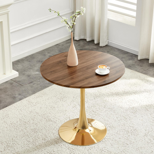 Round Tulip Dining Table, 31.5" Circle Tulip Table with Thickened Tabletop & Metal Pedestal, Mid Century Modern Bistro Table for Kitchen, Small Places, Living Room