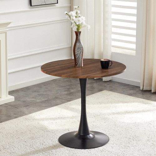 Round Tulip Dining Table, 31.5" Circle Tulip Table with Thickened Tabletop & Metal Pedestal, Mid Century Modern Bistro Table for Kitchen, Small Places, Living Room