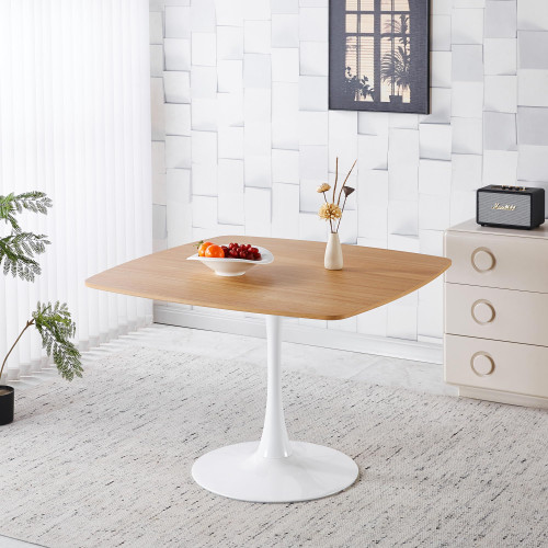 42 Inch Square Tulip Dining Table for 2-6 Person, Modern Mid-Century Kitchen Table with MDF Top & Oak Finish, Small Space Table for Apartment, Bistro, Cafe, Office and Living Room