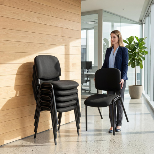 Set of 5, Black Mesh Fabric, Stackable Office Guest Chairs, Reception Waiting Room Chairs with Padded Seat & Back, Armless No Wheels Conference Chairs for Training, Meeting, Lobby