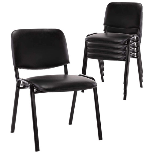 Set of 5, Black PU Leather, Stackable Office Guest Chairs, Reception Waiting Room Chairs with Padded Seat & Back, Armless No Wheels Conference Chairs for Office Meeting Lobby
