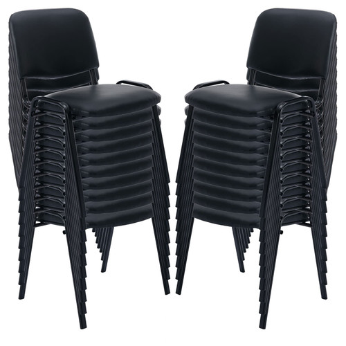 Set of 20, Black PU Leather, Stackable Office Guest Chairs, Reception Waiting Room Chairs with Padded Seat & Back, Armless No Wheels Conference Chairs for Training, Meeting, Event