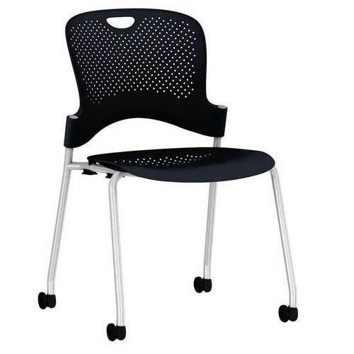 Herman Miller Caper Stacking Side Chair Black Molded Seat and Back (Removable Casters)