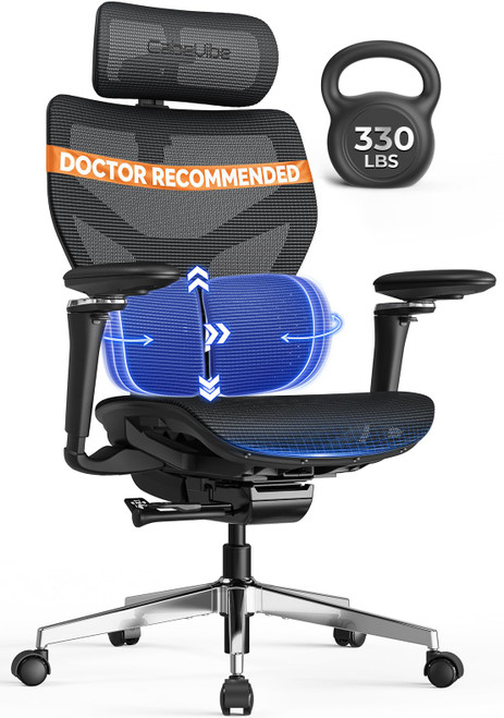 Ergonomic Mesh Office Chair - 10 Hours Comfort Dual Lumbar Support, 330lbs