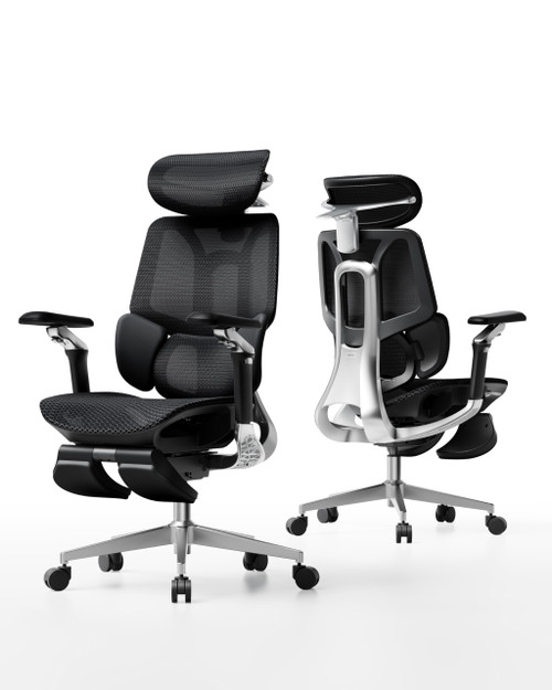 Ergonomic Office Chair, Mesh Desk Chair with 3-Zone Floating Lumbar Support, Upgraded 4D Headrest, 720° Armrests, Black with Footrest