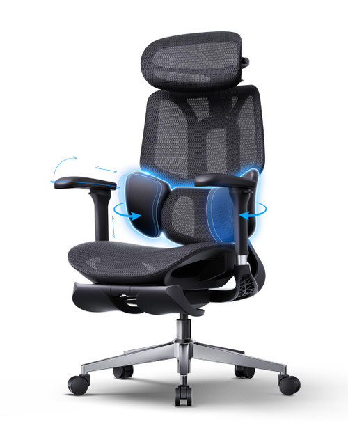 Ergonomic Office Chair, 3-Zone Lumbar Support, Comfy Home Office Chair with Auto Recline, 4D Headrest & Armrests, 140° Tilt for Work & Relax with Footrest, Black with Footrest