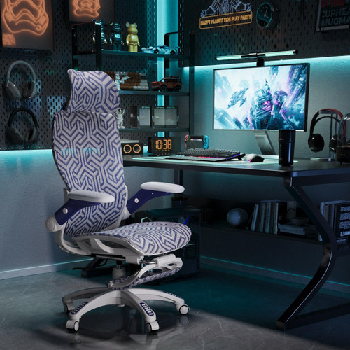 Ergonomic Mesh Office Chair with Footrest, Big and Tall Home Desk Chair with 5D Flip-Up Arms, Adjustable 3D Lumbar Support, Gaming & Executive Computer Chair (Cybernetic Pulse)