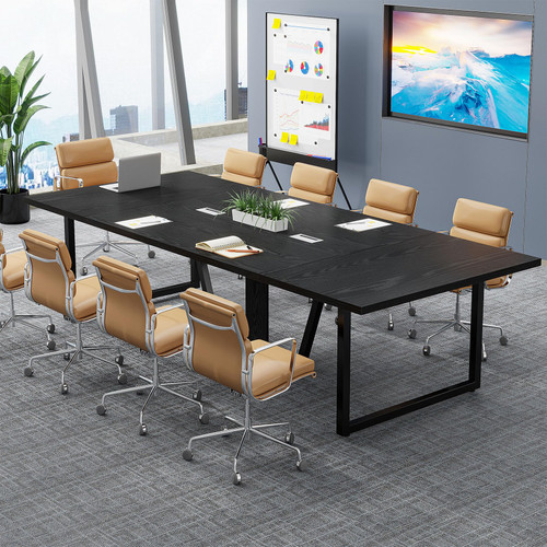8FT Conference Table, 94.49 L x 47.24 W x 29.53 H Inches Large Meeting Podcast Table for 10 People, Business Style Wooden Training Table with Strong Metal Frame for Office Conference