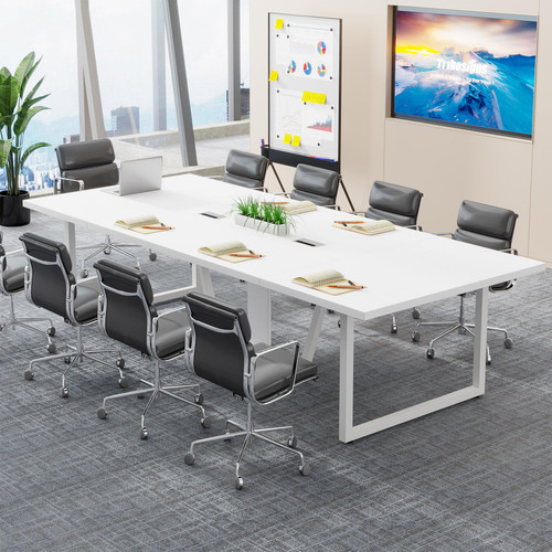 8FT Conference Table, 94.49 L x 47.24 W x 29.53 H Inches Large Meeting Podcast Table for 10 People, Business Style Wooden Training Table with Strong Metal Frame for Office Conference