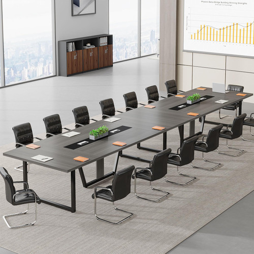 8FT Conference Table Set of 2, Large Meeting Podcast Table for 10 People, Business Style Wooden Training Table with Strong Metal Frame for Office Conference