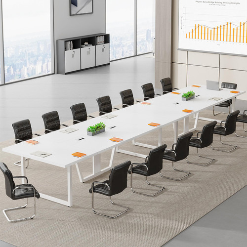 8FT Conference Table Set of 2, Large Meeting Podcast Table for 10 People, Business Style Wooden Training Table with Strong Metal Frame for Office Conference