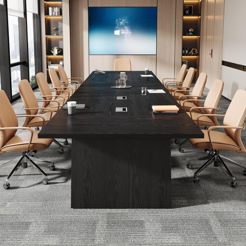 8ft Conference Table, Large Meeting Table for 8-10 People, Business Seminar Furniture for Office Conference Room (2, Black)