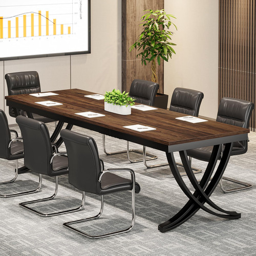 6.5FT Conference Table for 6-8 People, 78 inch Long Rectangular Seminar Table with Strong Metal Frame, Business Boardroom Desk for Office Meeting Conference Room (1PC, Brown)