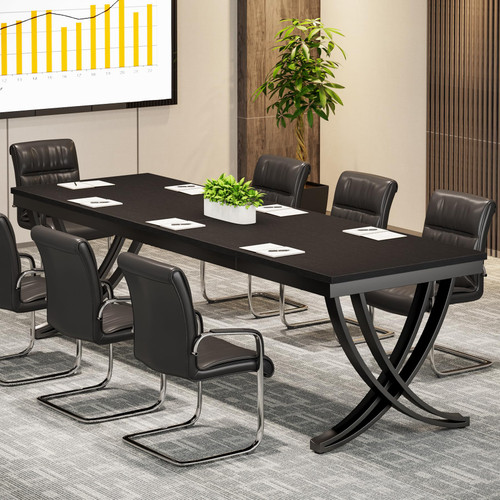6.5FT Conference Table for 6-8 People, 78 inch Long Rectangular Seminar Table with Strong Metal Frame, Business Furniture Boardroom Desk for Office Meeting Conference Room (1PC, Black)