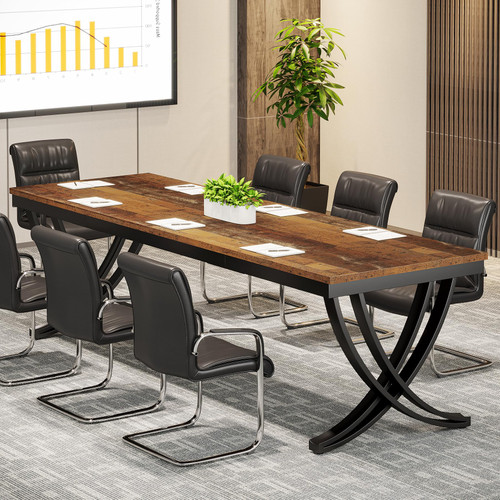 6.5FT Conference Table for 6-8 People, 78 inch Long Rectangular Seminar Table with Strong Metal Frame, Business Furniture Boardroom Desk for Office Meeting Conference Room (1PC, Mix Brown)