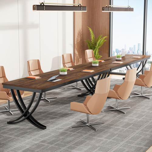 6.5FT Conference Table for 6-8 People, 78 inch Long Rectangular Seminar Table with Strong Metal Frame, Business Furniture Boardroom Desk for Office Meeting Conference Room (2PCS, Brown)