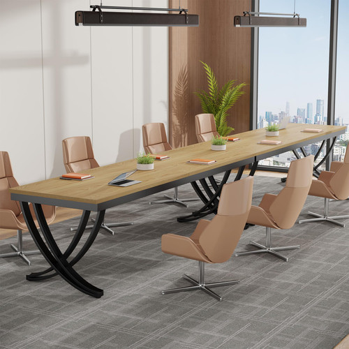 6.5FT Conference Table for 6-8 People, 78 inch Long Rectangular Seminar Table with Strong Metal Frame, Business Furniture Boardroom Desk for Office Meeting Conference Room (2PCS, Oak)