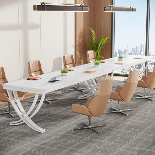 6.5FT Conference Table for 6-8 People, 78 inch Long Rectangular Seminar Table with Strong Metal Frame, Business Furniture Boardroom Desk for Office Meeting Conference Room (2PCS, White)