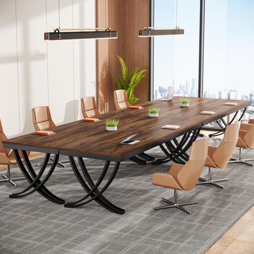6.5FT Conference Table for 6-8 People, 78 inch Long Rectangular Seminar Table with Strong Metal Frame, Business Furniture Boardroom Desk for Office Meeting Conference Room (4PCS, Brown)