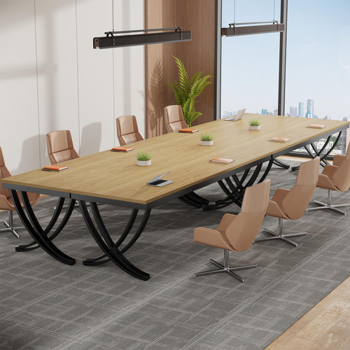 6.5FT Conference Table for 6-8 People, 78 inch Long Rectangular Seminar Table with Strong Metal Frame, Business Furniture Boardroom Desk for Office Meeting Conference Room (4PCS, Oak)
