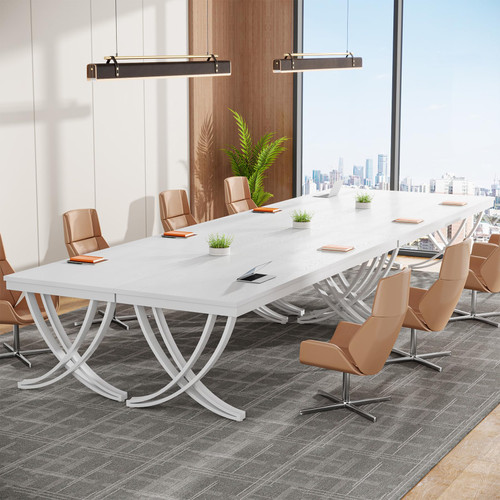 6.5FT Conference Table for 6-8 People, 78 inch Long Rectangular Seminar Table with Strong Metal Frame, Business Furniture Boardroom Desk for Office Meeting Conference Room (4PCS, White)