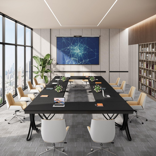6.5FT Conference Table for 6-8 People, 78 inch Long Rectangular Seminar Table with Strong Metal Frame, Business Furniture Boardroom Desk for Office Meeting Conference Room (6PCS, Black)