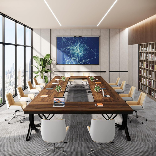 6.5FT Conference Table for 6-8 People, 78 inch Long Rectangular Seminar Table with Strong Metal Frame, Business Furniture Boardroom Desk for Office Meeting Conference Room (6PCS, Brown)