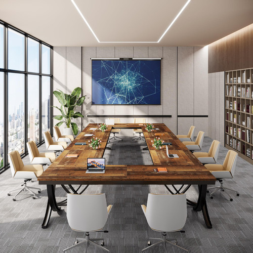 6.5FT Conference Table for 6-8 People, 78 inch Long Rectangular Seminar Table with Strong Metal Frame, Business Furniture Boardroom Desk for Office Meeting Conference Room (6PCS, Mix Brown)