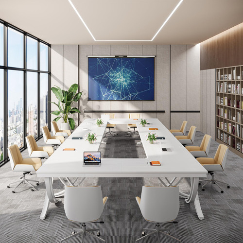 6.5FT Conference Table for 6-8 People, 78 inch Long Rectangular Seminar Table with Strong Metal Frame, Business Furniture Boardroom Desk for Office Meeting Conference Room (6PCS, White)
