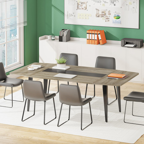6FT Conference Table, 70.86L x 35.43W x 29.52H Inches Boat Shaped Meeting Table, Industrial Grey Seminar Table for Office Meeting Conference Room