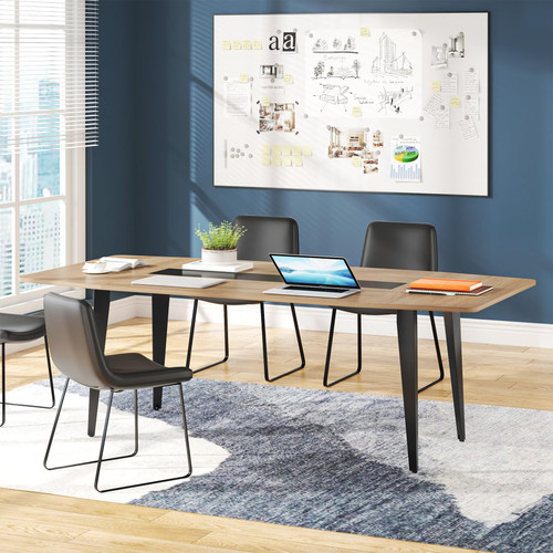 6FT Conference Table, 70.86L x 35.43W x 29.52H Inches Boat Shaped Meeting Table, Modern Seminar Table for Office Meeting Conference Room (Light Wood Grain, 6ft)