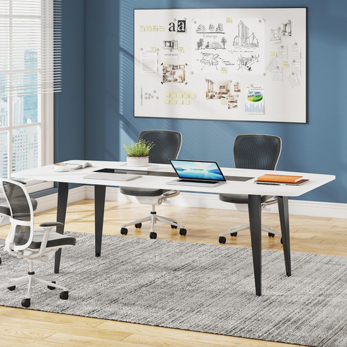 6FT Conference Table, 70.86L x 35.43W x 29.52H Inches Boat Shaped Meeting Table, Modern Seminar Table for Office Meeting Conference Room (6ft, White & Black)